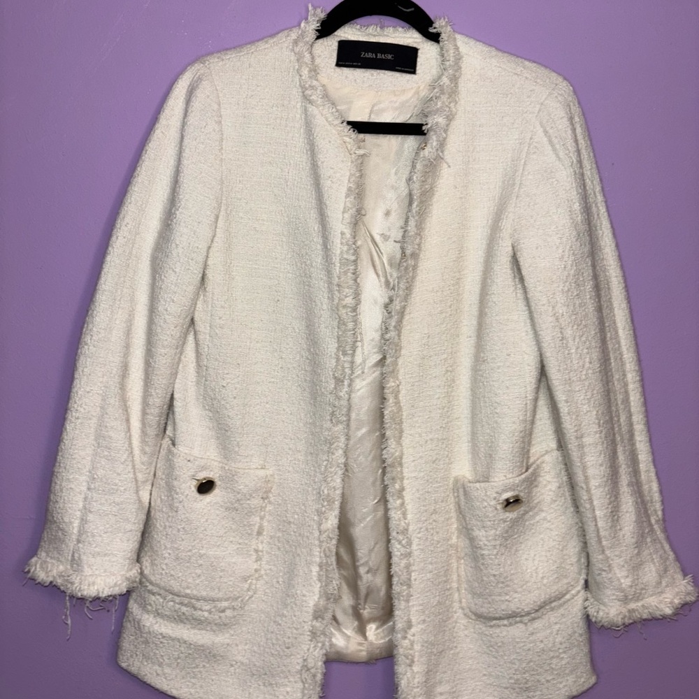 Zara Basic Cream Textured Jacket - image 8